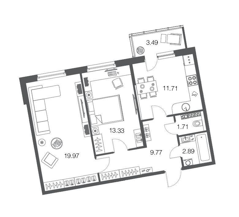 2-комнатная, 60 м² — ЖК ЖК ЭкоСити