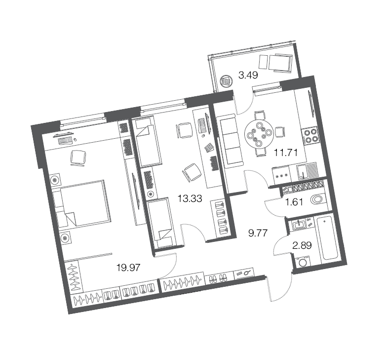 2-комнатная, 59 м² — ЖК ЖК ЭкоСити