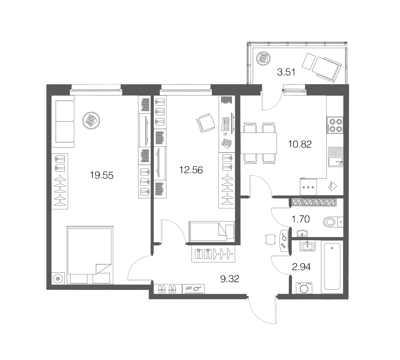 2-комнатная, 57 м² — ЖК ЖК ЭкоСити
