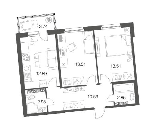 2-комнатная, 56 м² — ЖК ЖК ЭкоСити