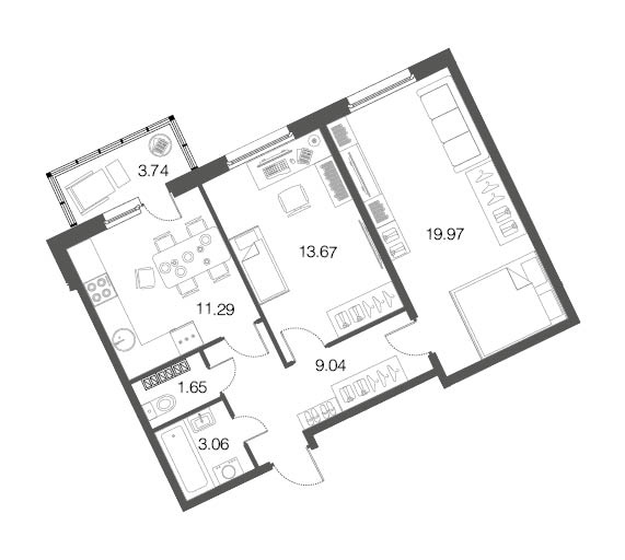2-комнатная, 59 м² — ЖК ЖК ЭкоСити