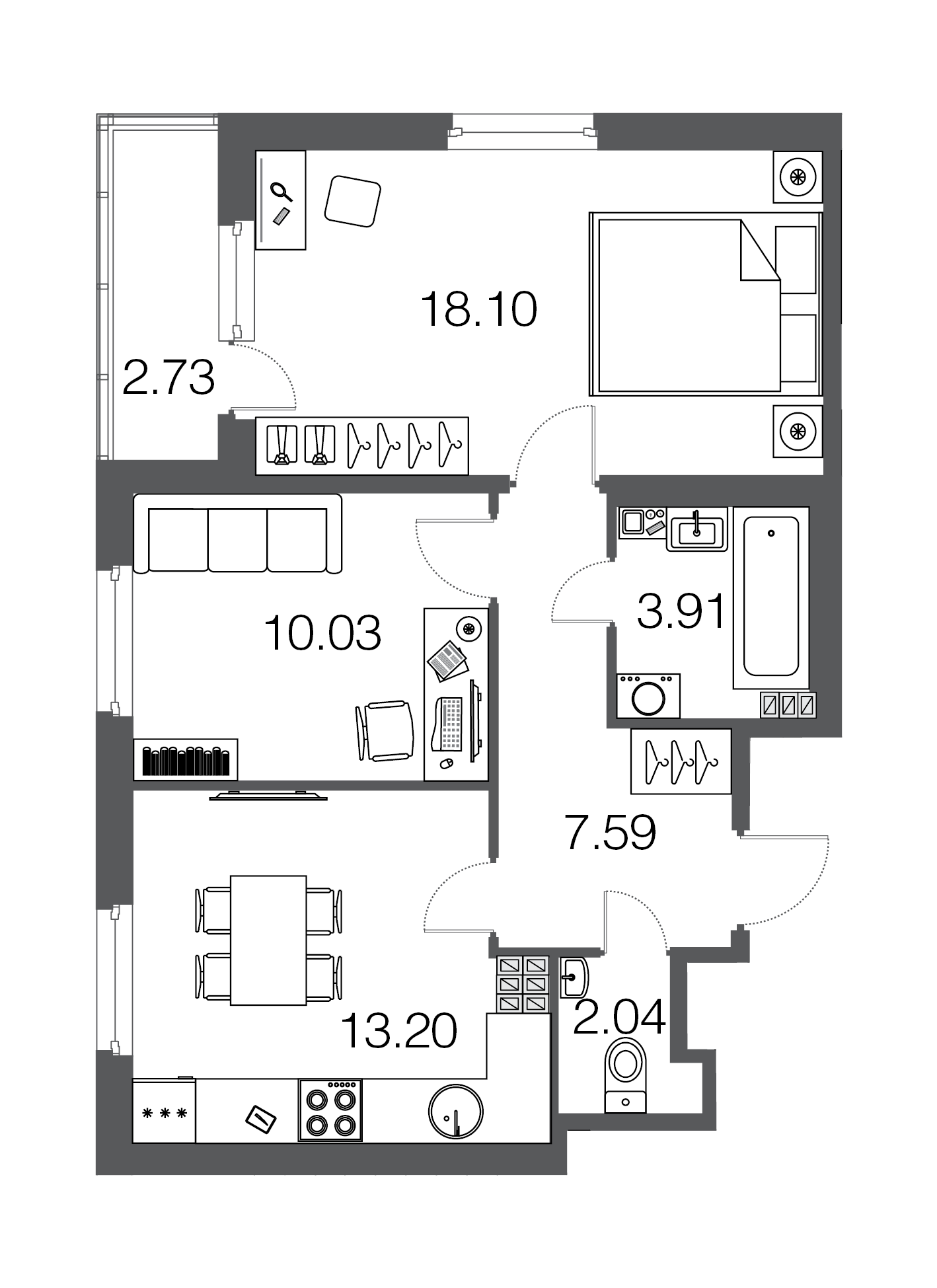 2-комнатная, 55 м² — ЖК ЖК ЭкоСити