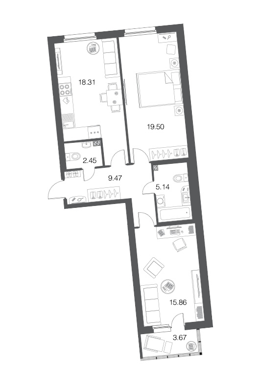 2-комнатная, 71 м² — ЖК ЖК ЭкоСити