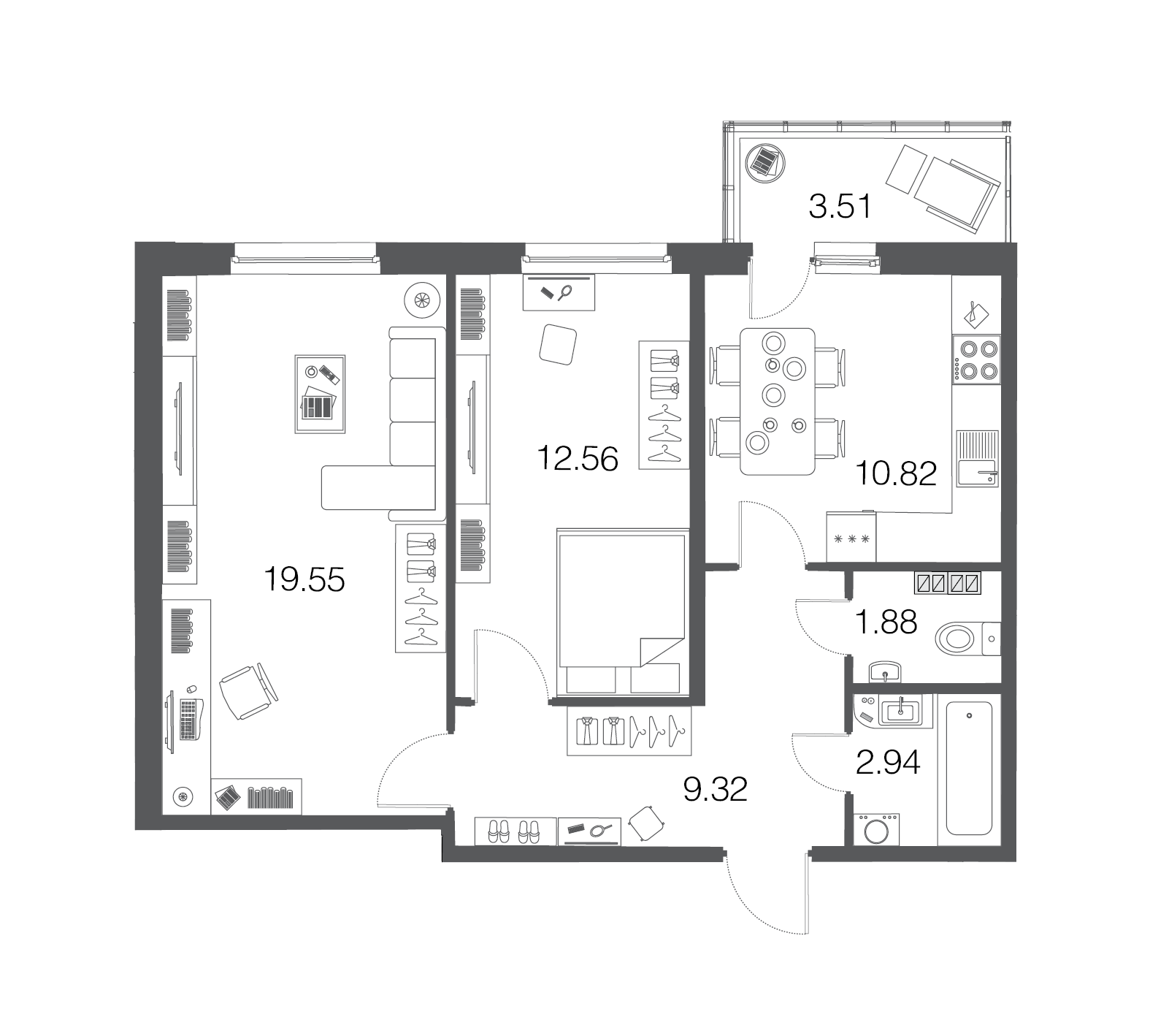 2-комнатная, 57 м² — ЖК ЖК ЭкоСити