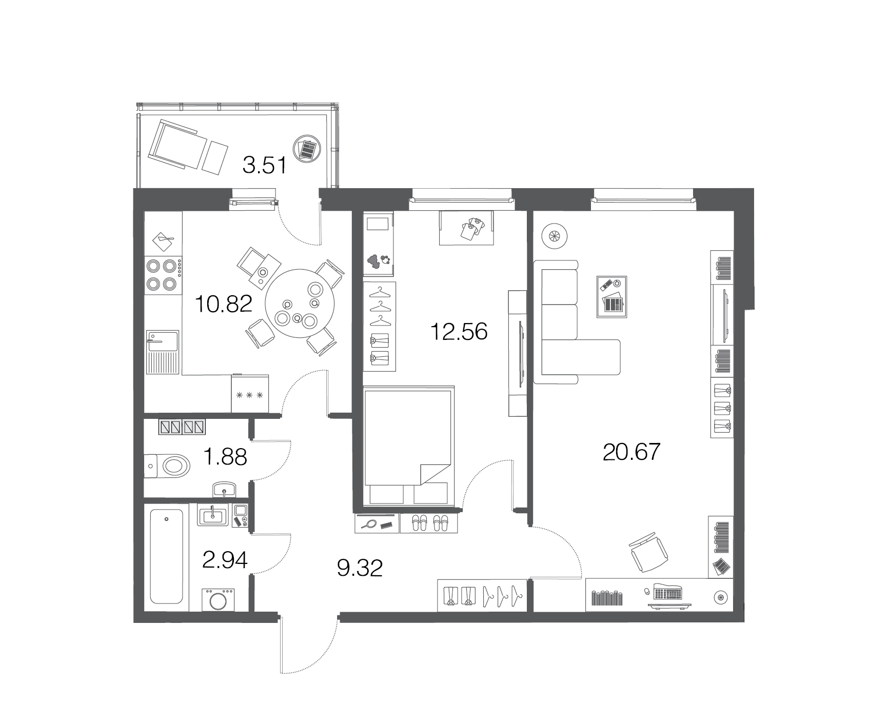 2-комнатная, 58 м² — ЖК ЖК ЭкоСити