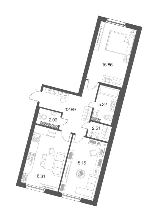 2-комнатная, 70 м² — ЖК ЖК ЭкоСити