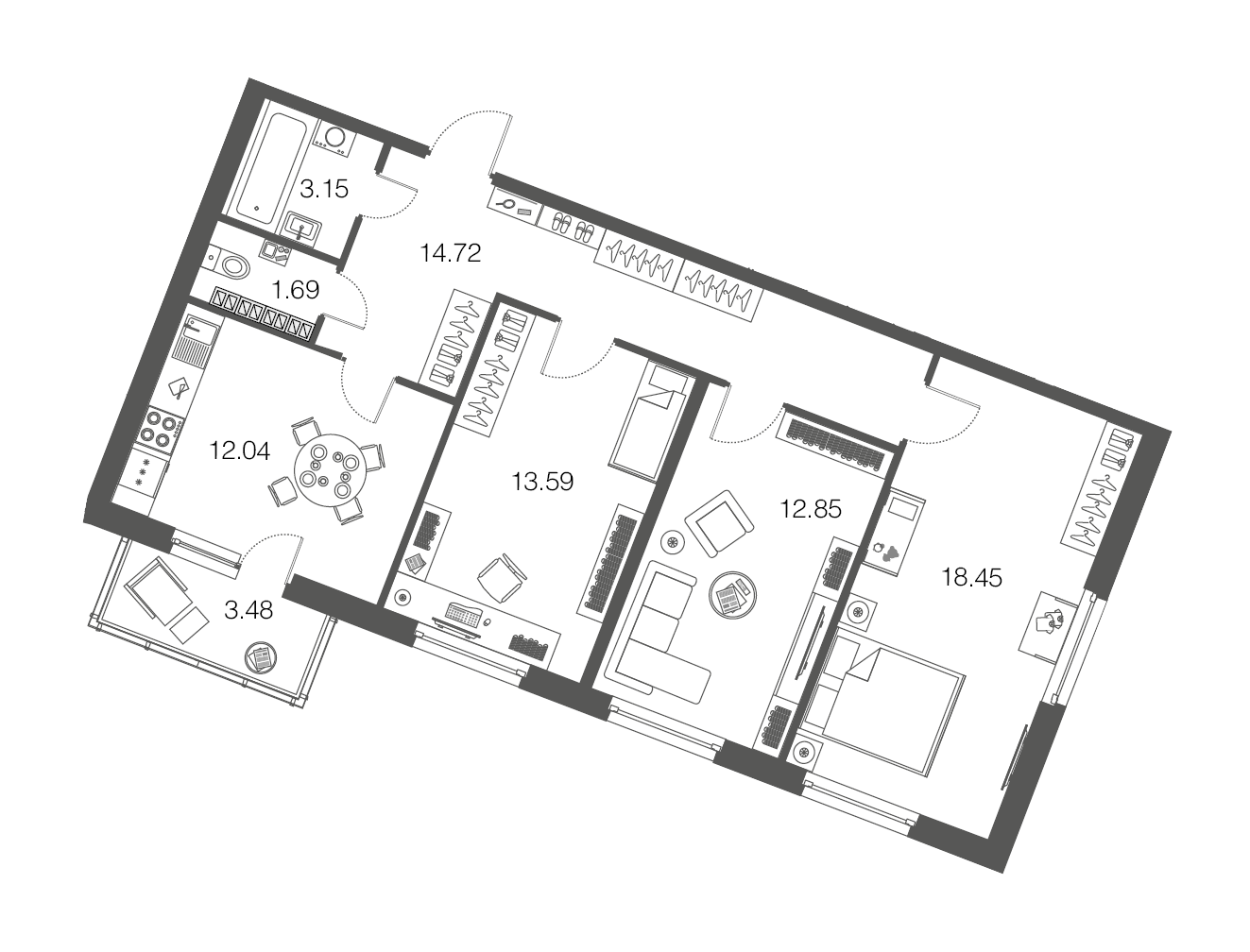 3-комнатная, 77 м² — ЖК ЖК ЭкоСити