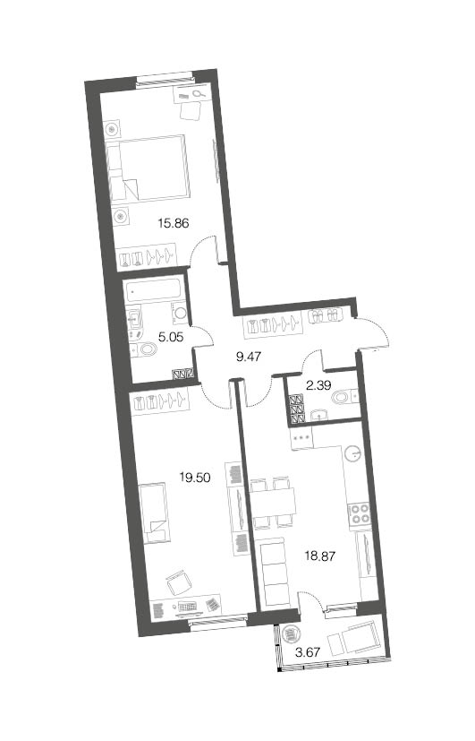 2-комнатная, 71 м² — ЖК ЖК ЭкоСити