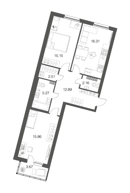 2-комнатная, 70 м² — ЖК ЖК ЭкоСити