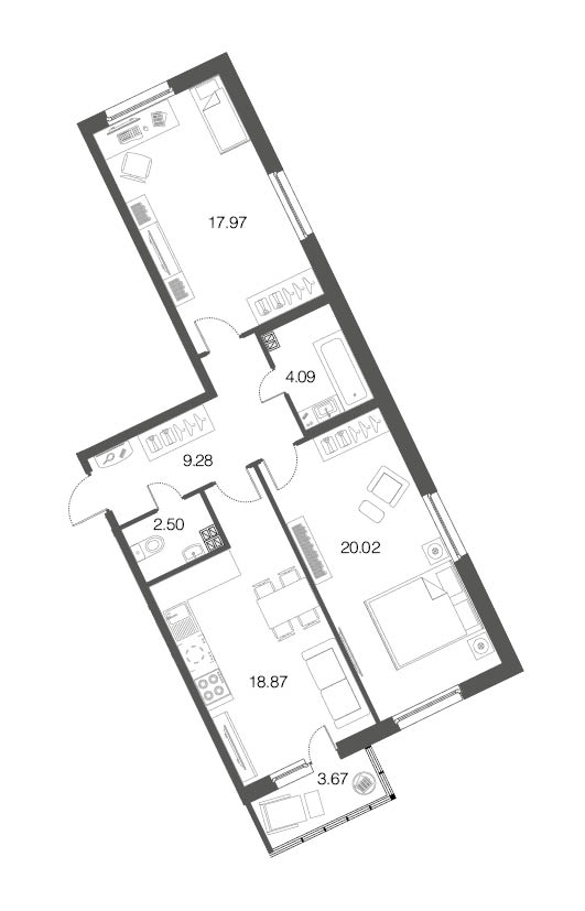 2-комнатная, 73 м² — ЖК ЖК ЭкоСити