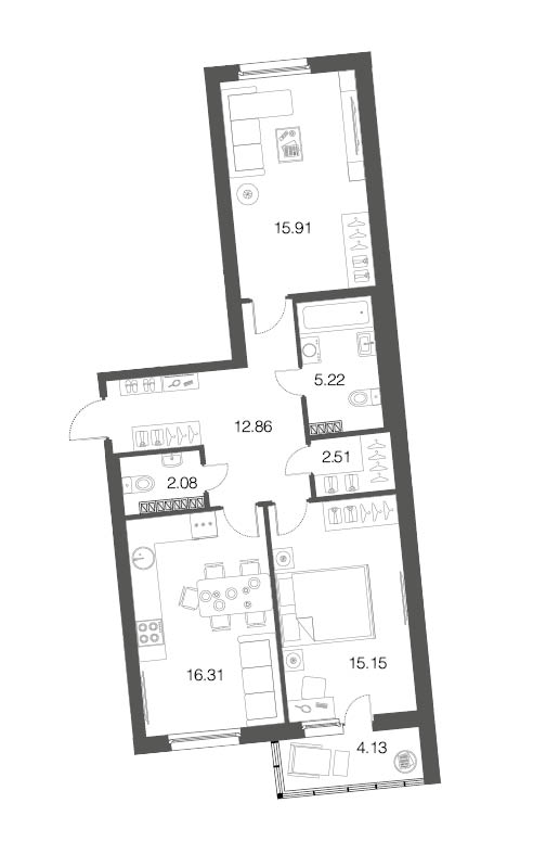 2-комнатная, 70 м² — ЖК ЖК ЭкоСити