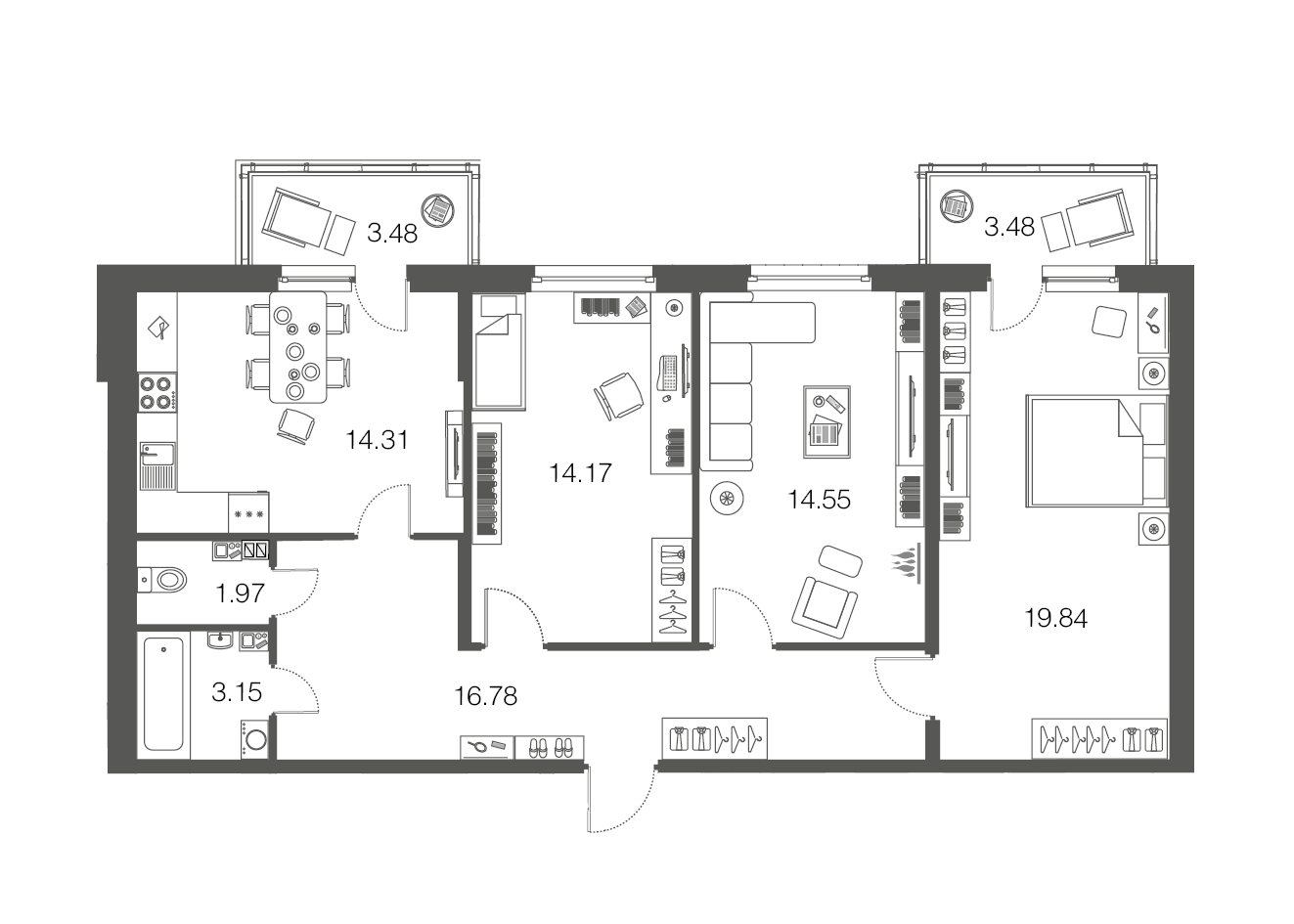 3-комнатная, 85 м² — ЖК ЖК ЭкоСити