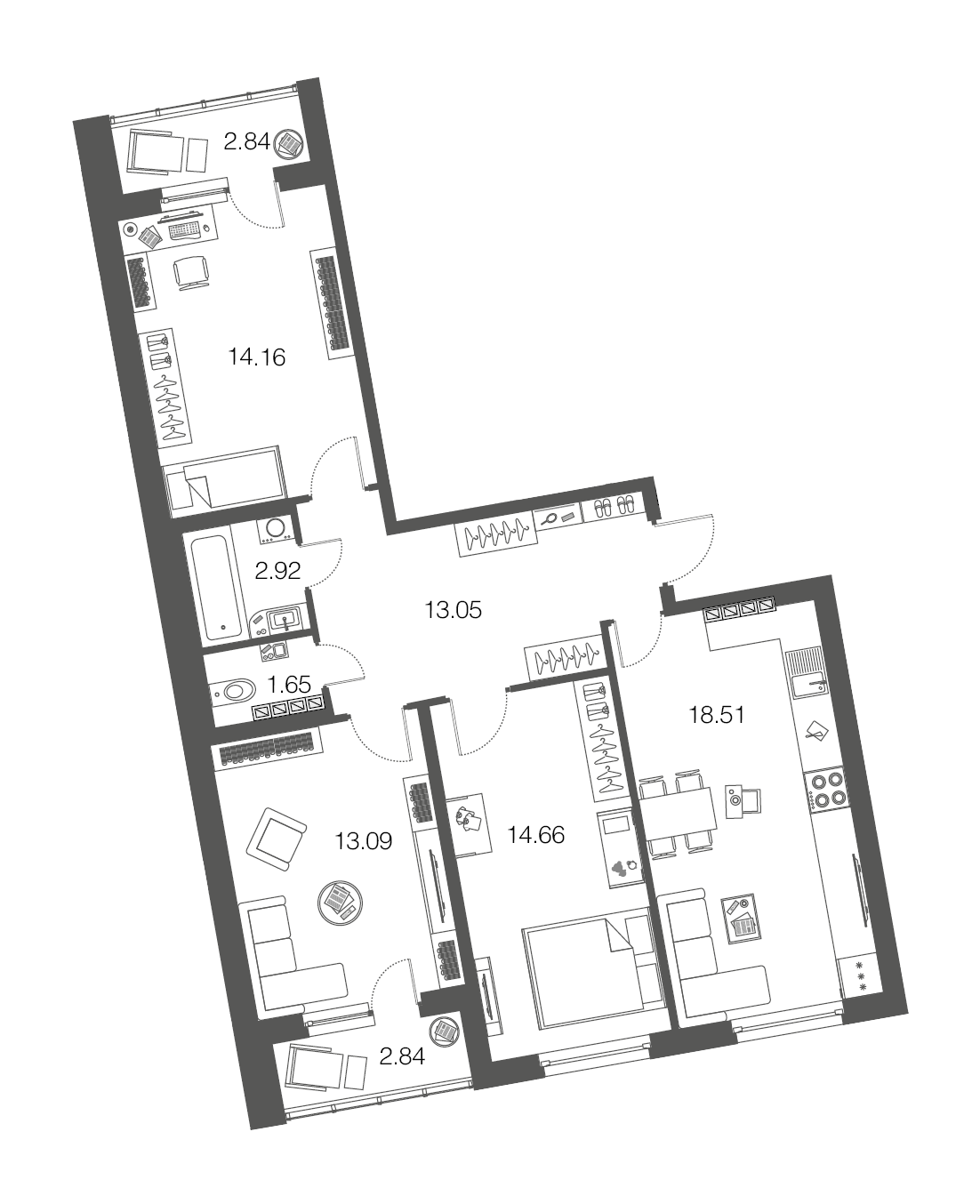 3-комнатная, 78 м² — ЖК ЖК ЭкоСити