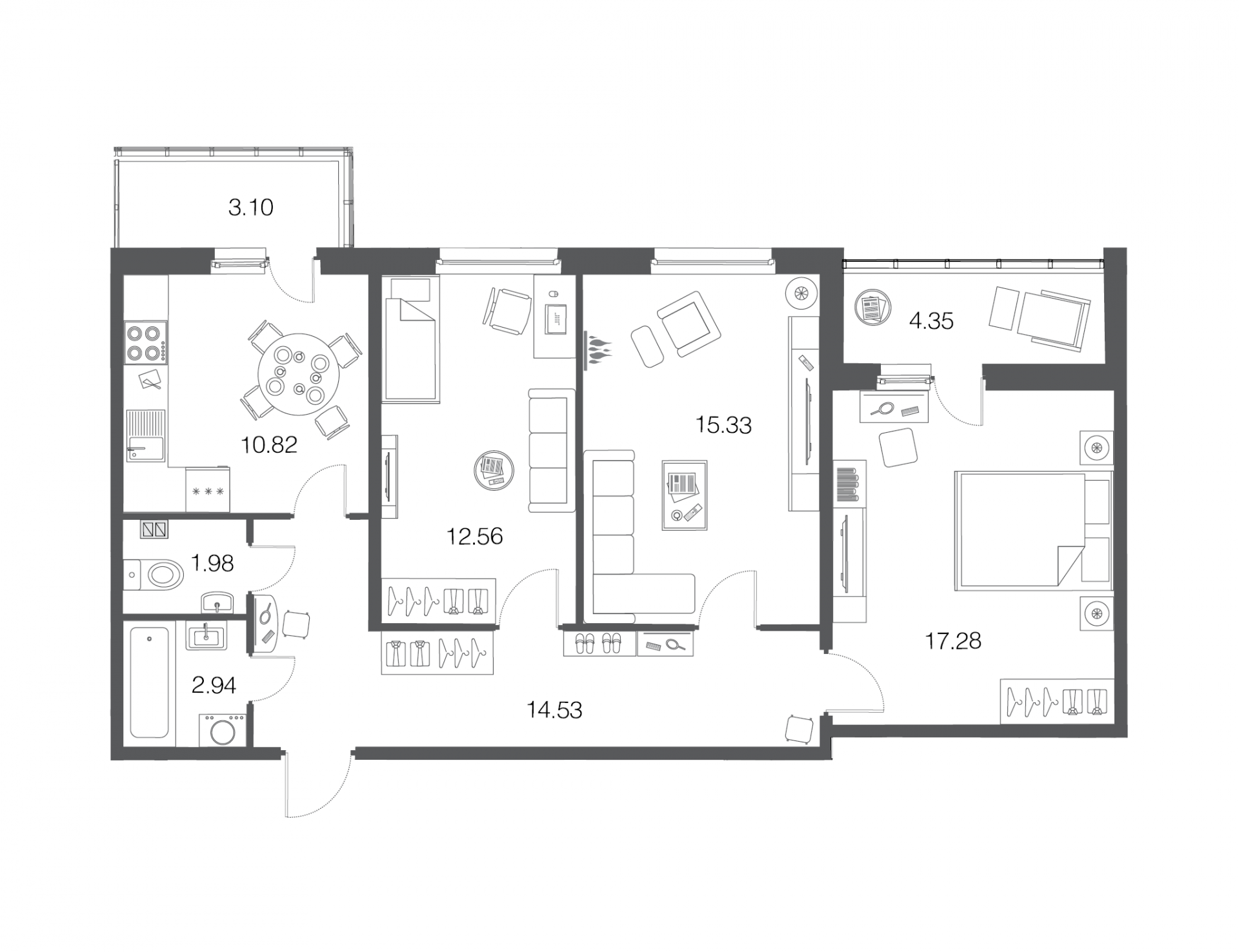 3-комнатная, 76 м² — ЖК ЖК ЭкоСити