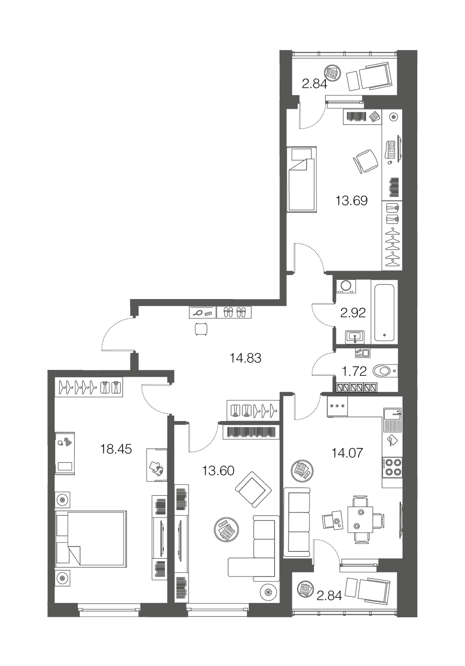 3-комнатная, 79 м² — ЖК ЖК ЭкоСити