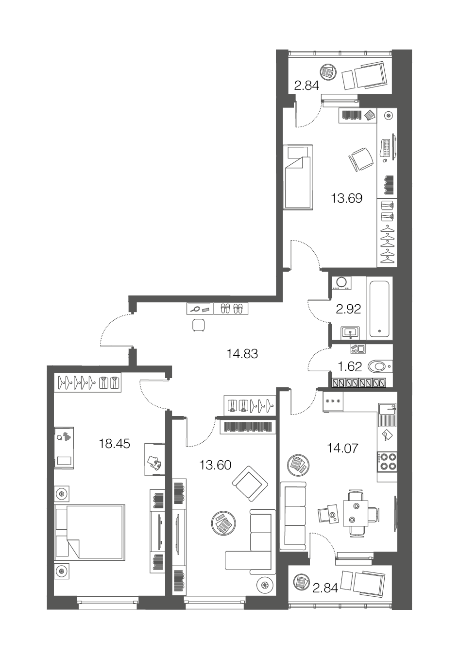 3-комнатная, 79 м² — ЖК ЖК ЭкоСити