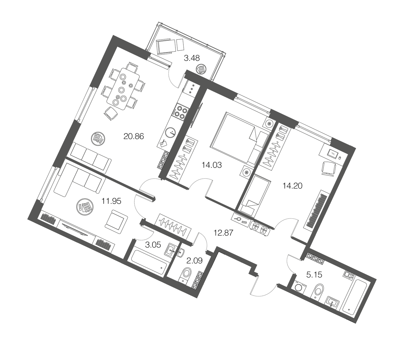 3-комнатная, 84 м² — ЖК ЖК ЭкоСити