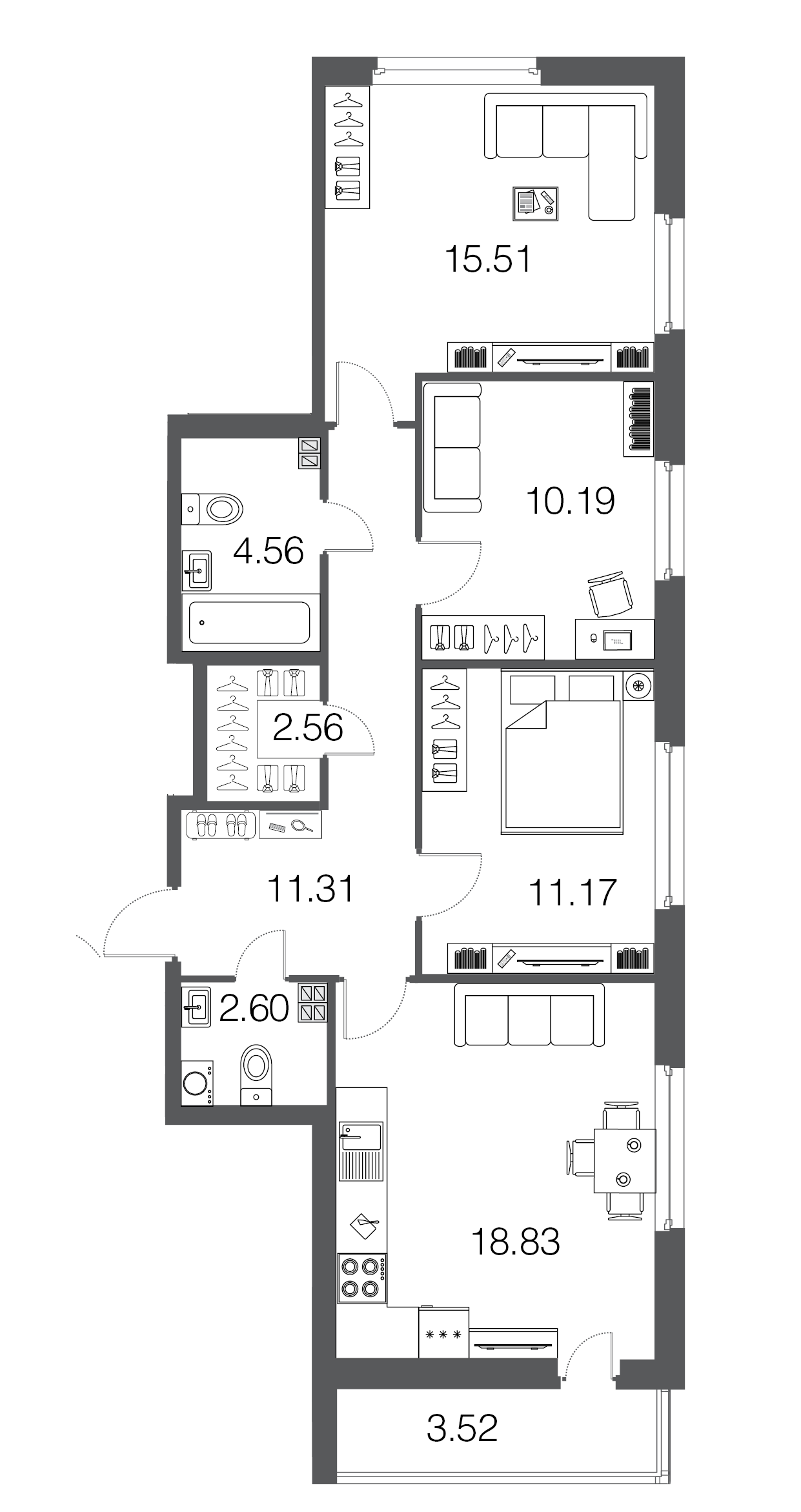 3-комнатная, 77 м² — ЖК ЖК ЭкоСити