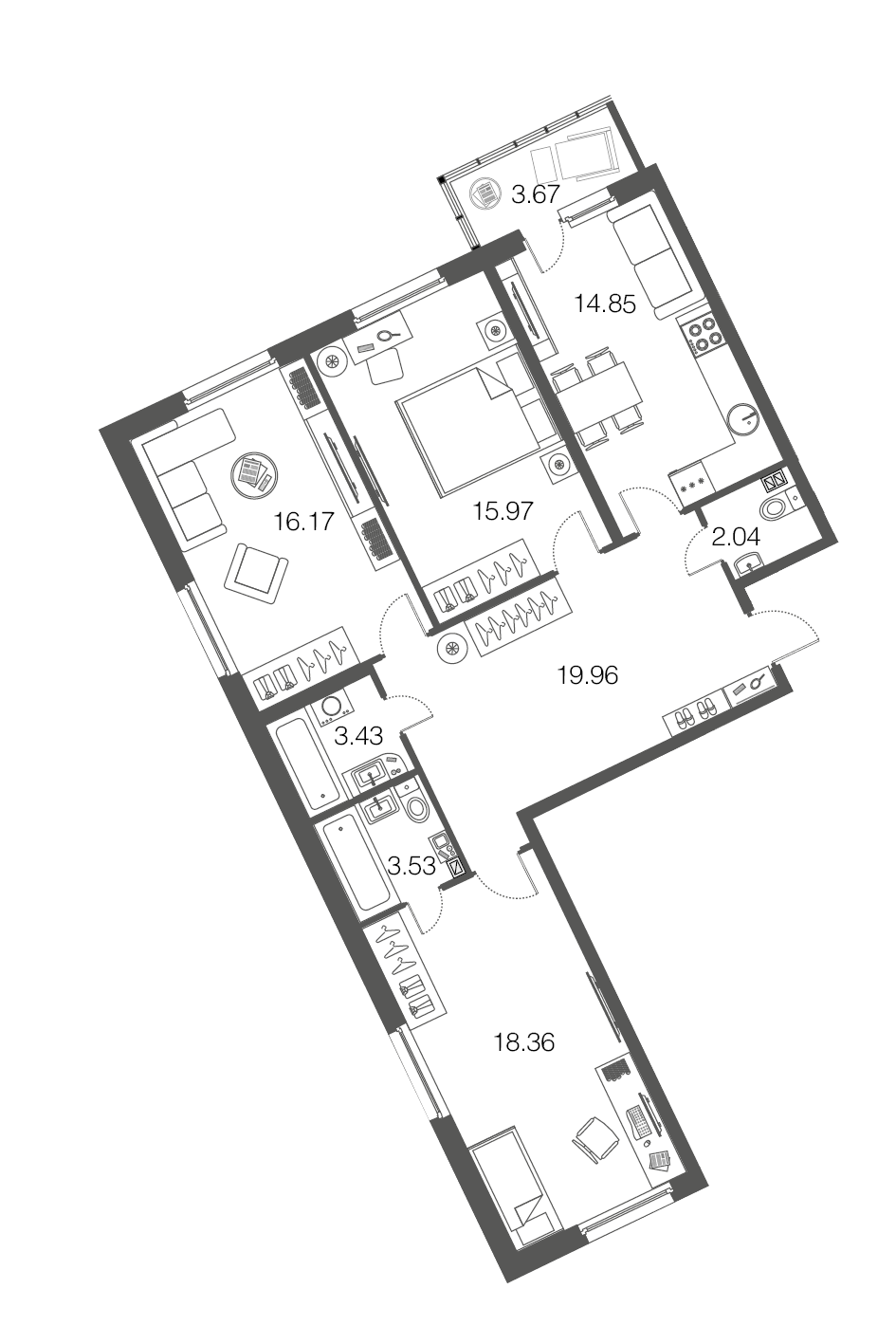 3-комнатная, 95 м² — ЖК ЖК ЭкоСити