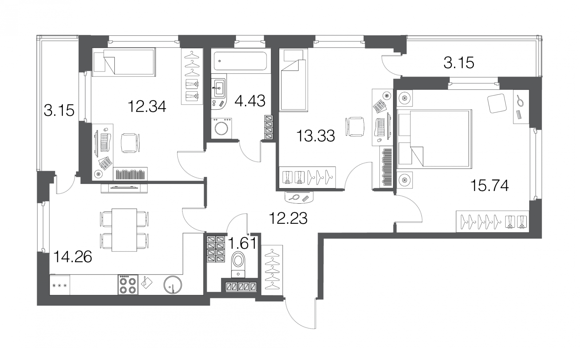 3-комнатная, 74 м² — ЖК ЖК ЭкоСити