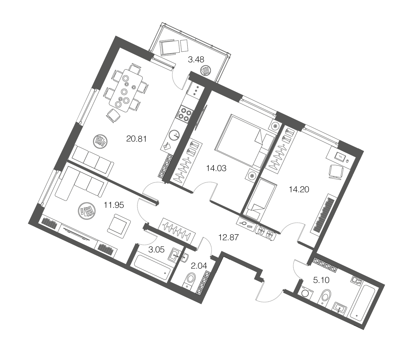 3-комнатная, 84 м² — ЖК ЖК ЭкоСити