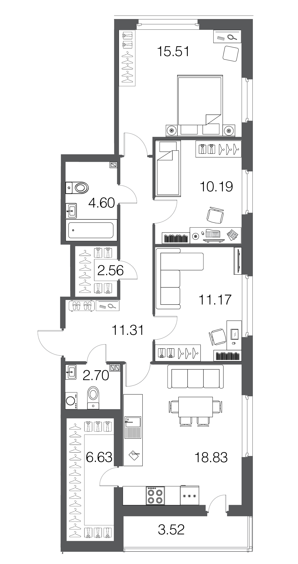 3-комнатная, 84 м² — ЖК ЖК ЭкоСити