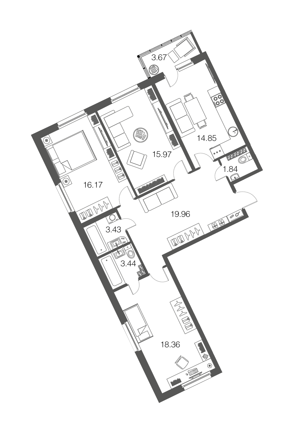 3-комнатная, 94 м² — ЖК ЖК ЭкоСити