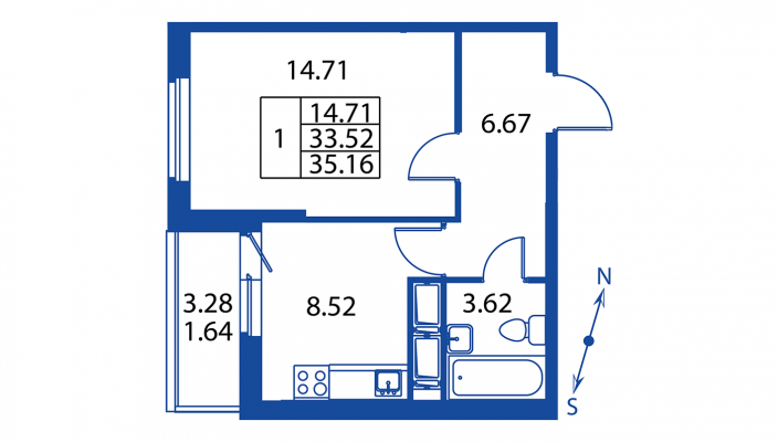 1-комнатная, 35 м² — ЖК ЖК Полис на Неве