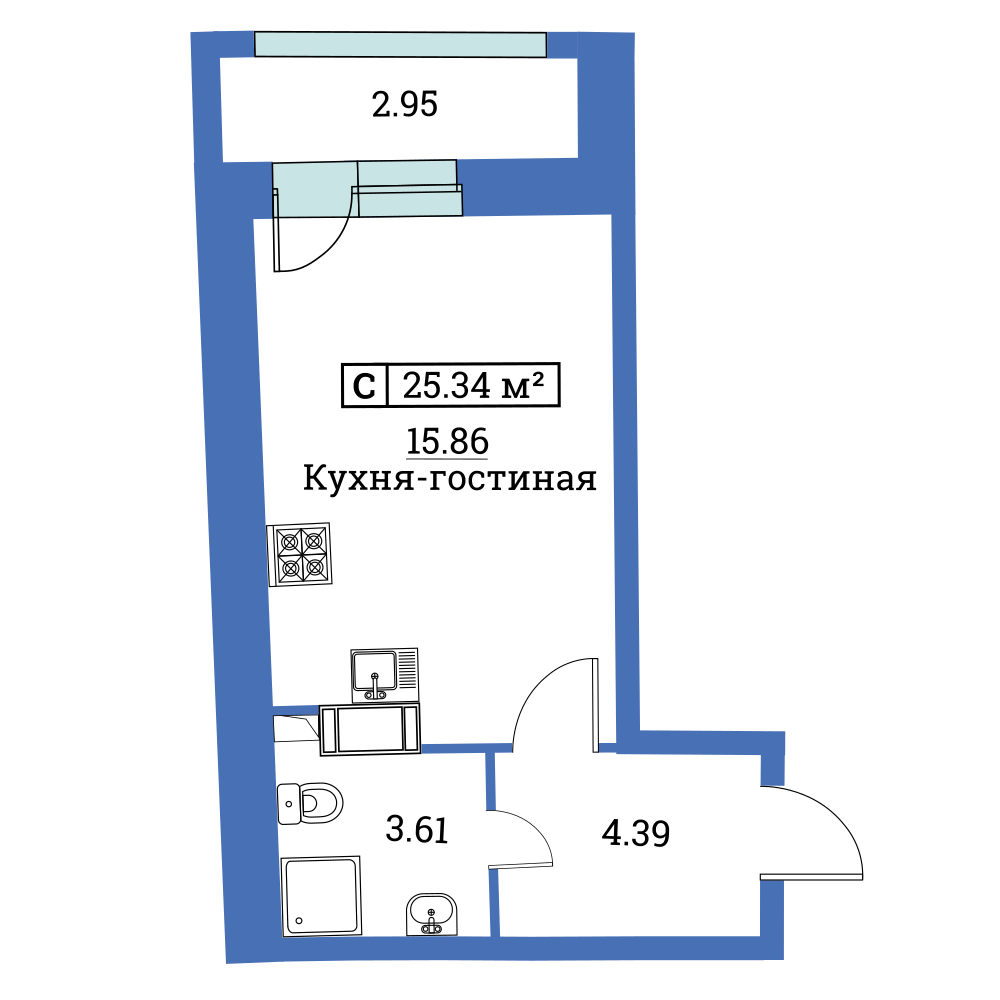 Студия, 25 м² — ЖК ЖК «Авиатор (Aviator)»