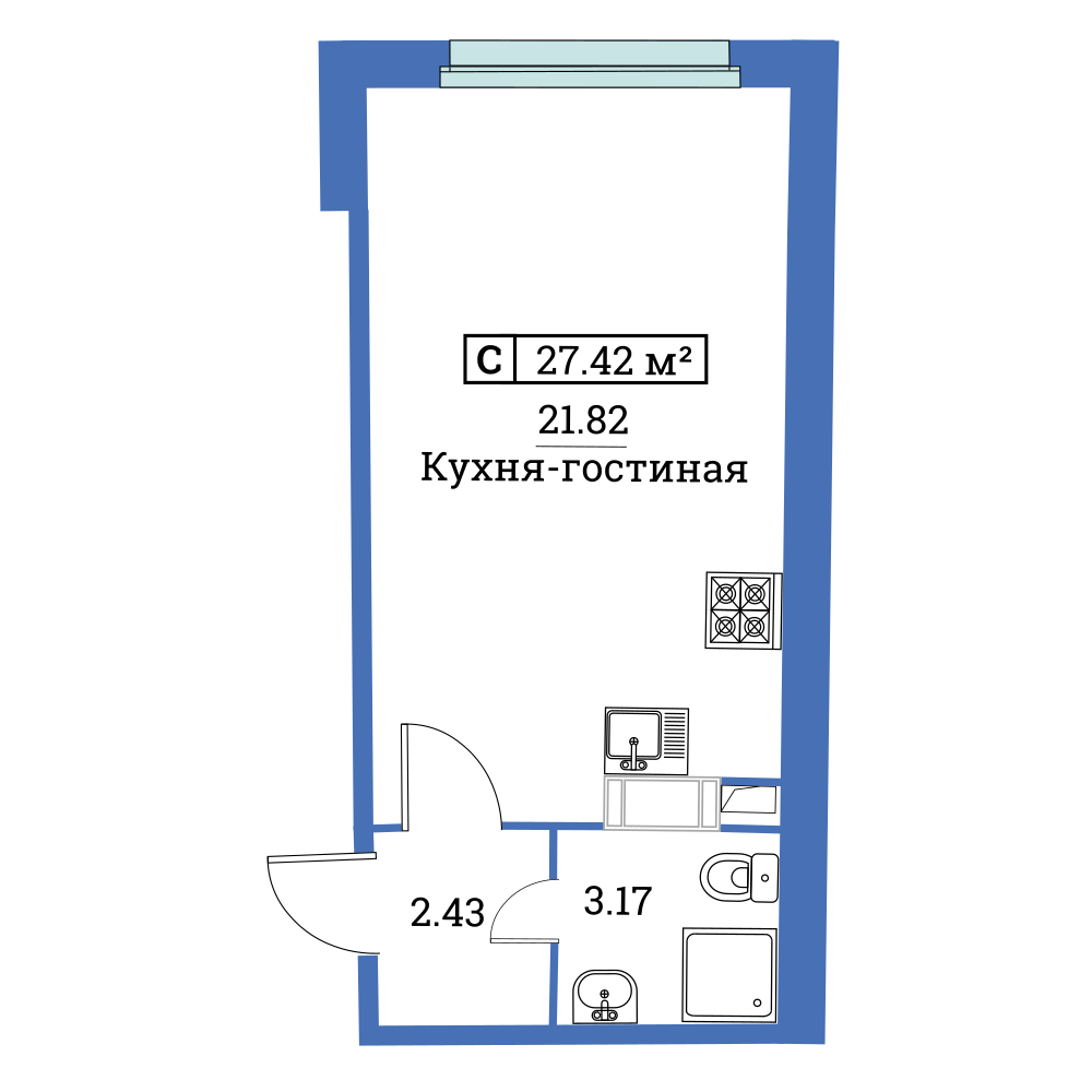 Студия, 27 м² — ЖК ЖК «Авиатор (Aviator)»