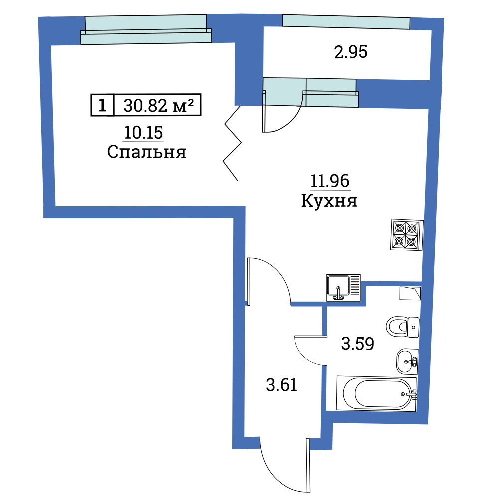 1-комнатная, 31 м² — ЖК ЖК «Авиатор (Aviator)»