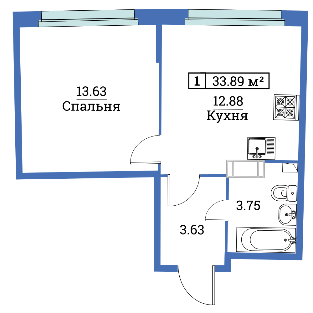 1-комнатная, 34 м² — ЖК ЖК «Авиатор (Aviator)»