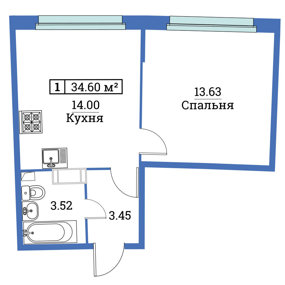 1-комнатная, 35 м² — ЖК ЖК «Авиатор (Aviator)»