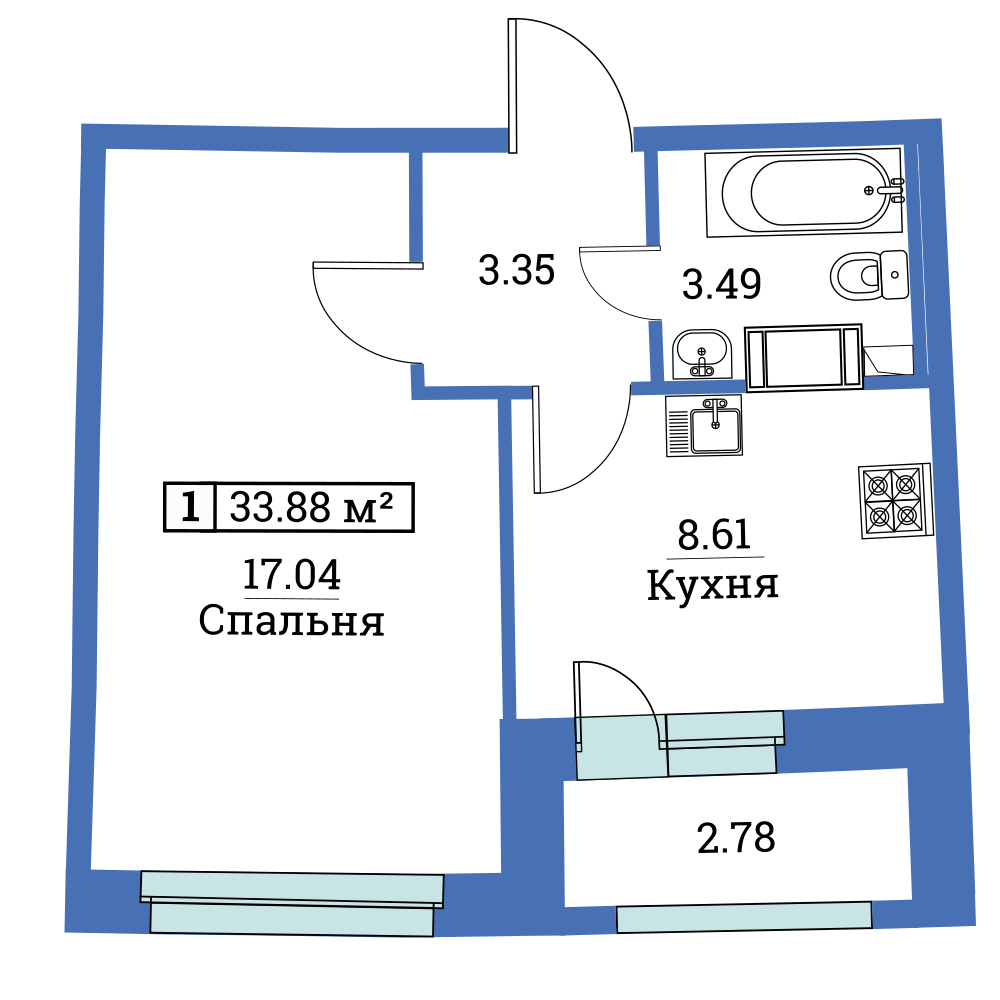 1-комнатная, 34 м² — ЖК ЖК «Авиатор (Aviator)»