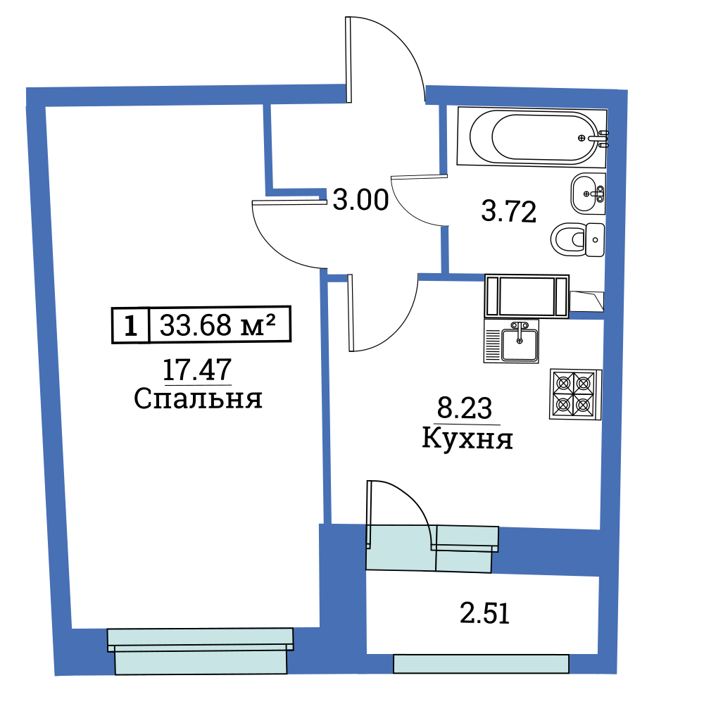 1-комнатная, 34 м² — ЖК ЖК «Авиатор (Aviator)»