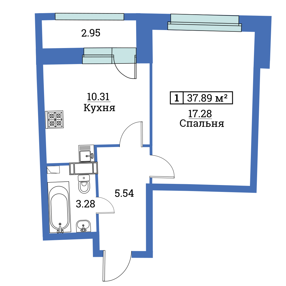 1-комнатная, 38 м² — ЖК ЖК «Авиатор (Aviator)»