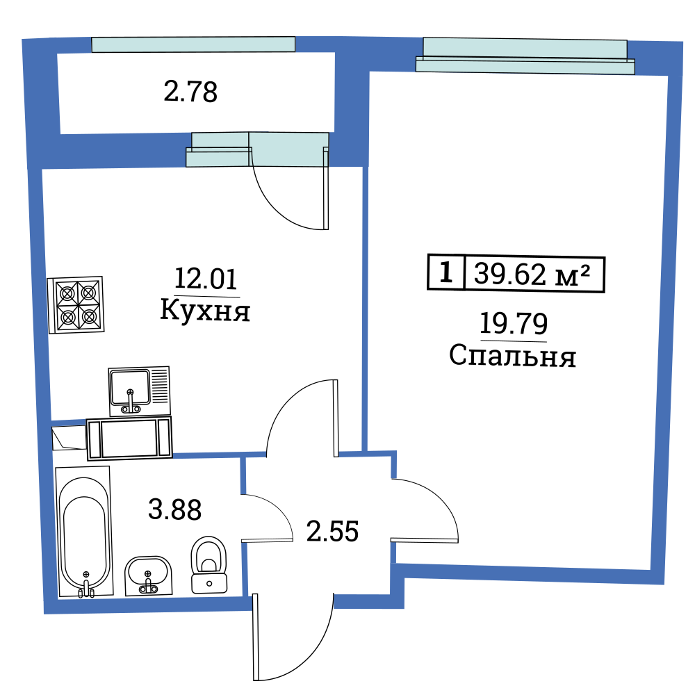1-комнатная, 40 м² — ЖК ЖК «Авиатор (Aviator)»