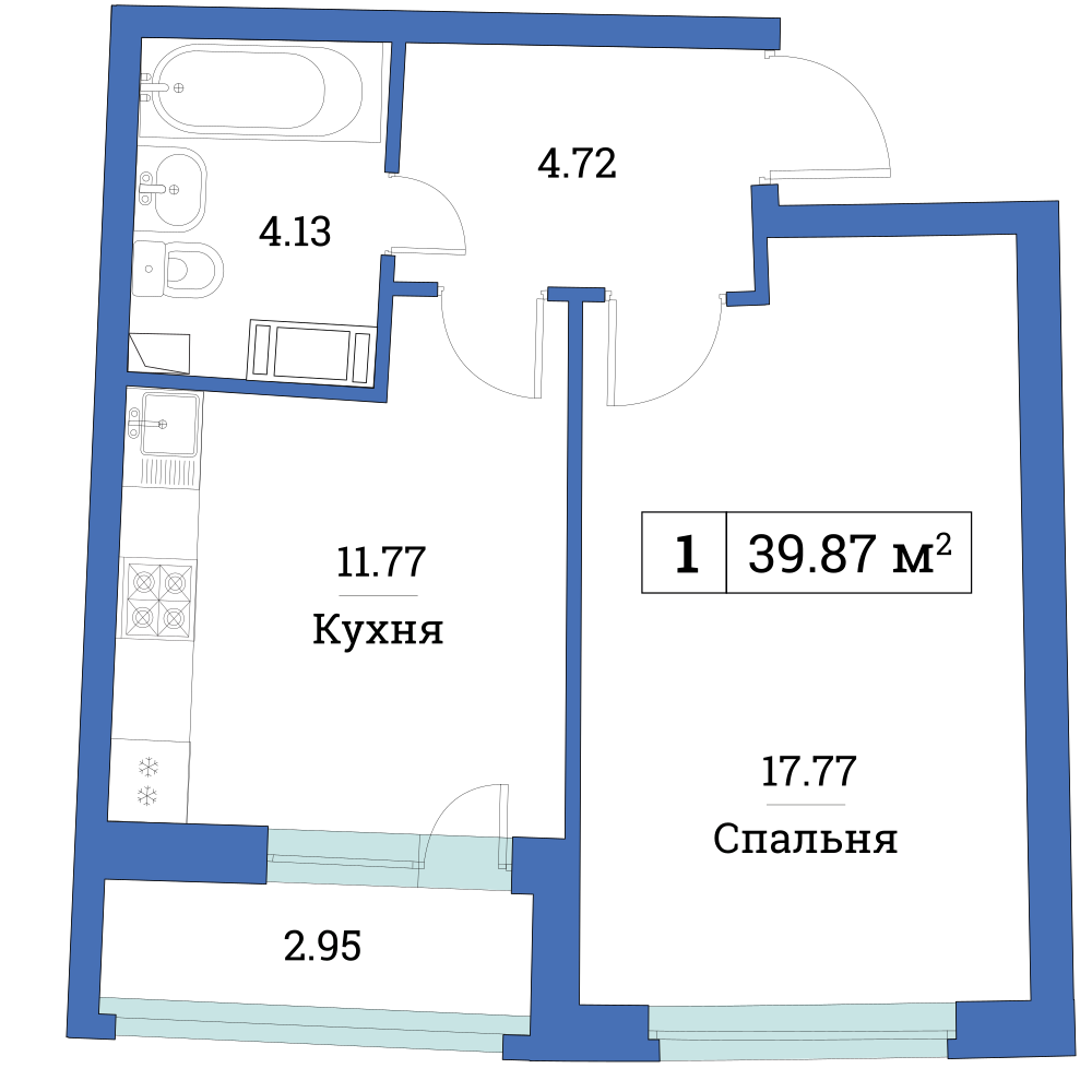 1-комнатная, 40 м² — ЖК ЖК «Авиатор (Aviator)»