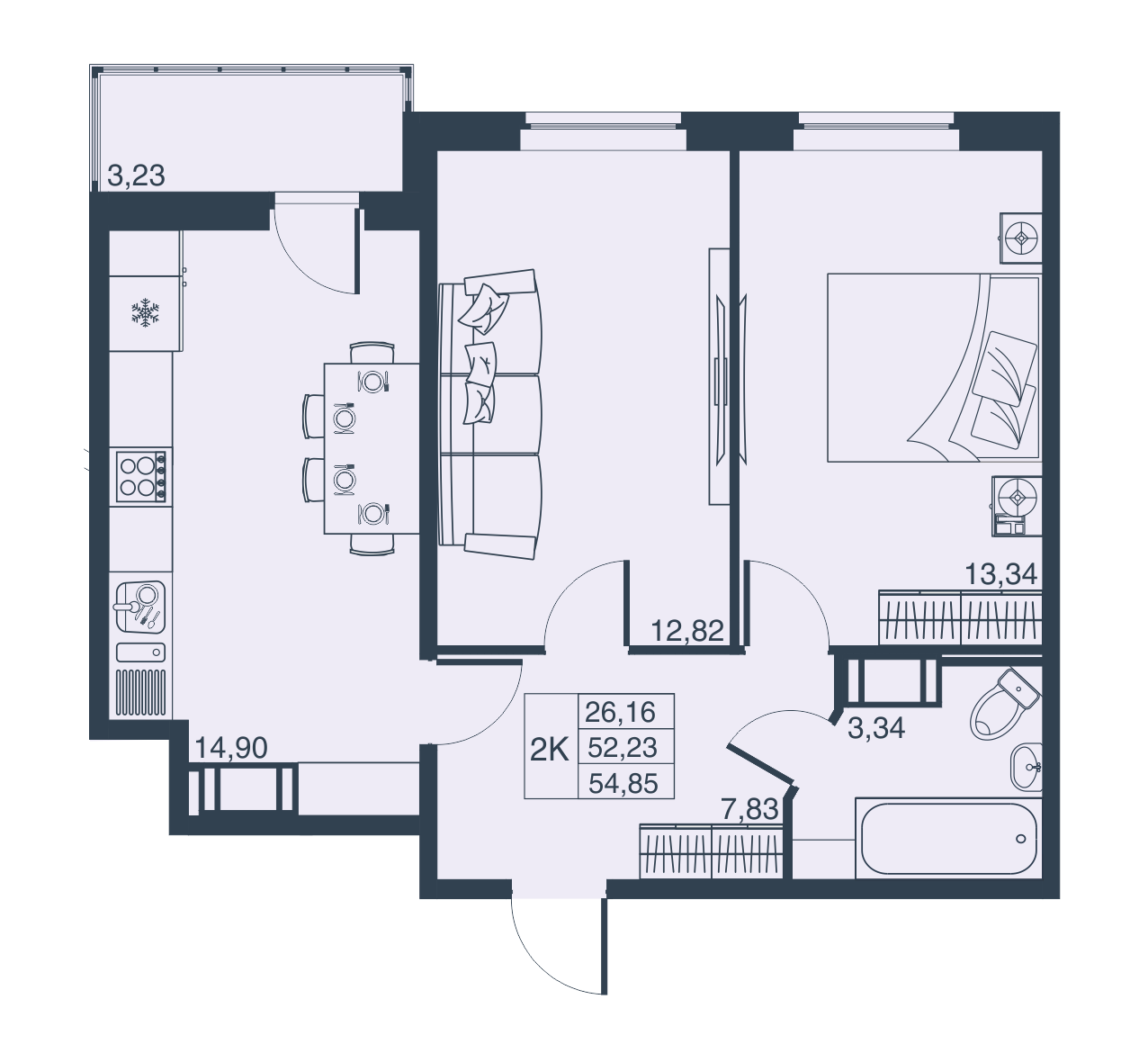 2-комнатная, 52 м² — ЖК ЖК Мурино Парк