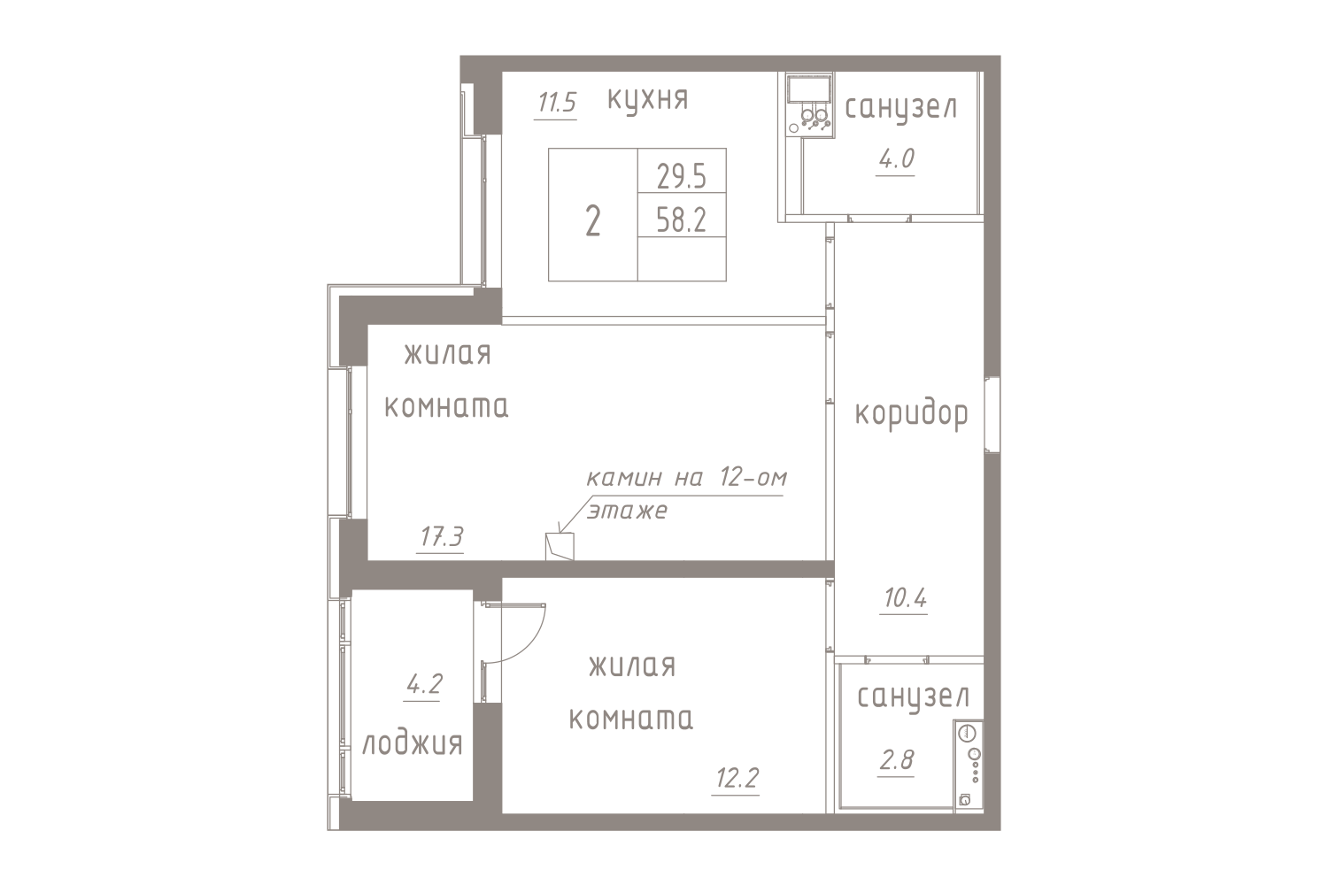 2-комнатная, 60 м² — ЖК ЖК Лайф Лесная