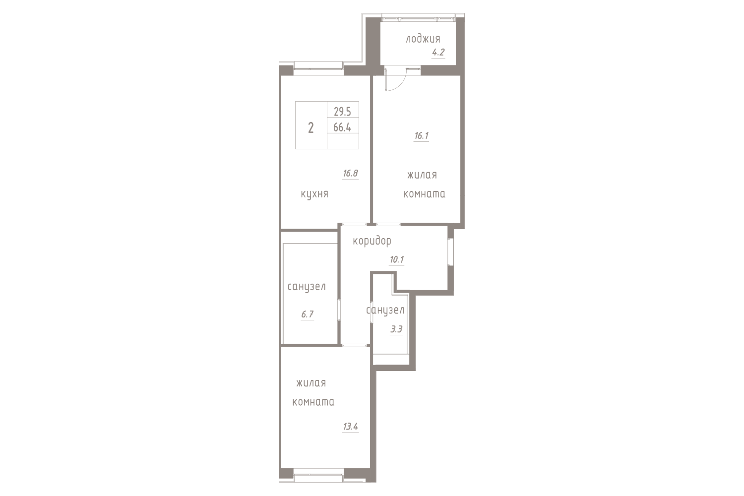 2-комнатная, 69 м² — ЖК ЖК Лайф Лесная