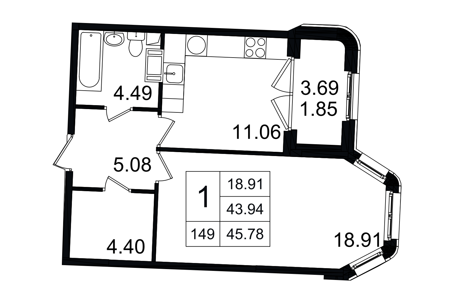 1-комнатная, 46 м² — ЖК ЖК Grand House (Гранд Хаус)