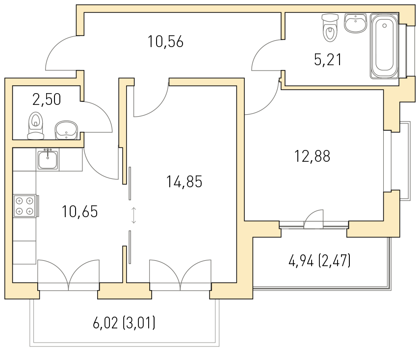 2-комнатная, 62 м² — ЖК ЖК Горки Парк