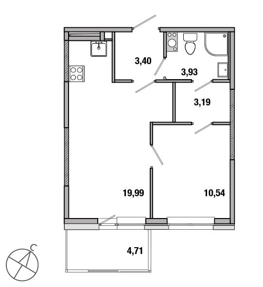 1-комнатная, 41 м² — ЖК ЖК ТАРМО