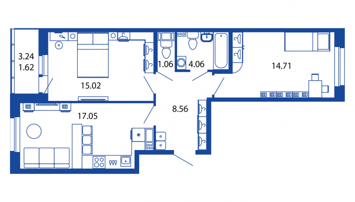 3-комнатная, 62 м² — ЖК ЖК Полис на московской