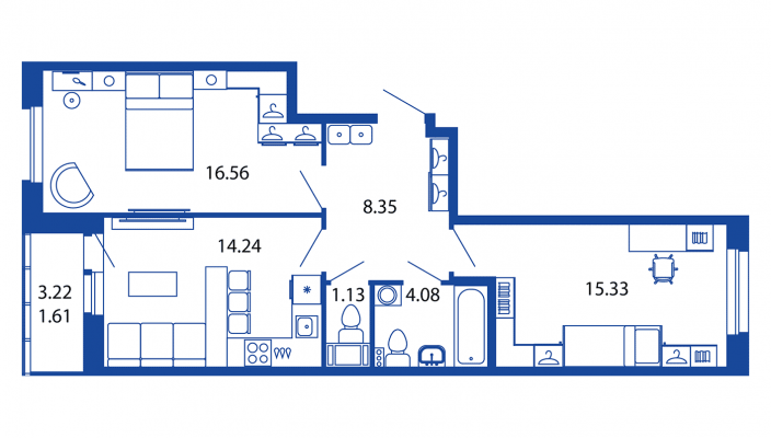 2-комнатная, 61 м² — ЖК ЖК Полис на московской