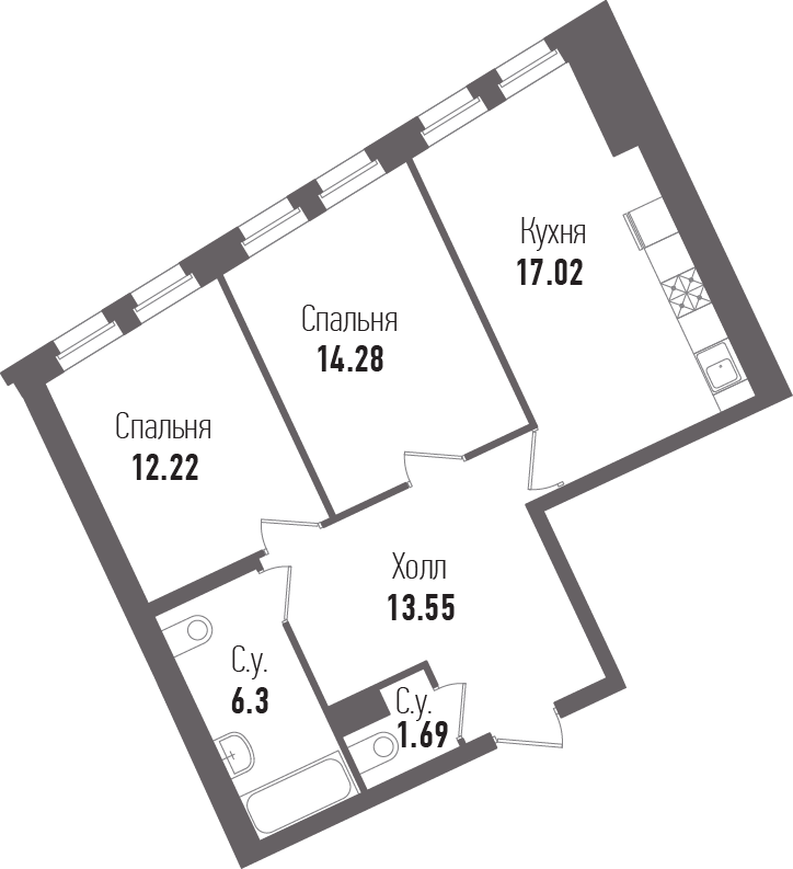 2-комнатная, 65 м² — ЖК ЖК "Esper Club"