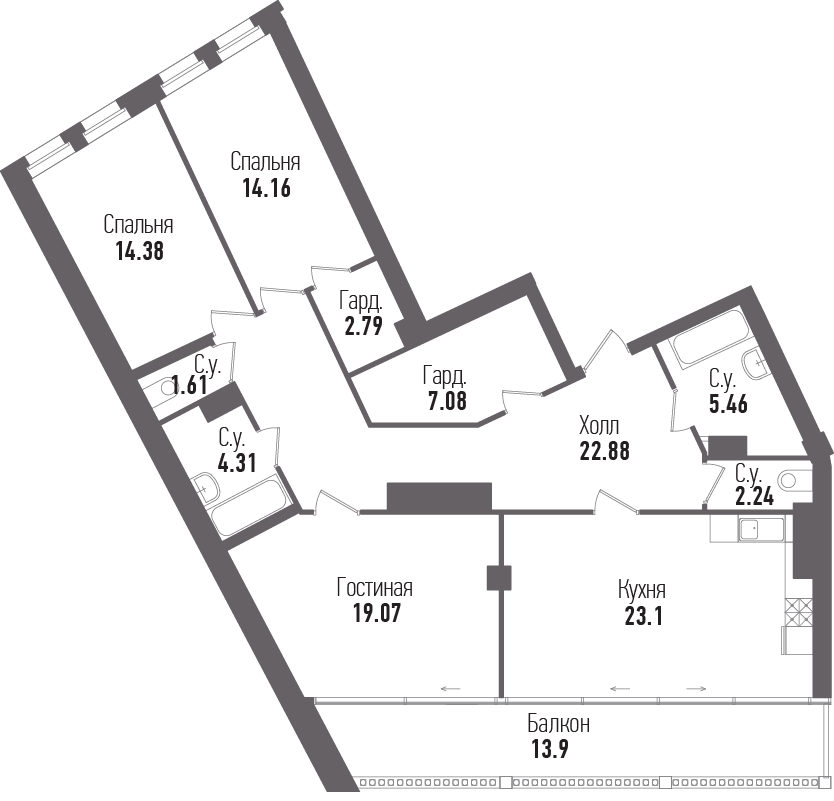 3-комнатная, 121 м² — ЖК ЖК "Esper Club"