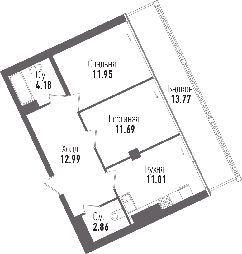 2-комнатная, 59 м² — ЖК ЖК "Esper Club"