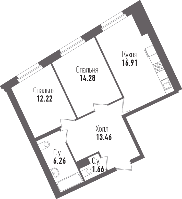 2-комнатная, 65 м² — ЖК ЖК "Esper Club"